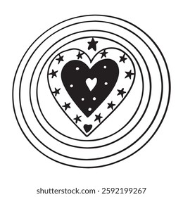 A hand-drawn illustration of a heart-themed mandala.