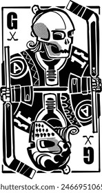 hand-drawn illustration of a hockey goalkeeper playing cards