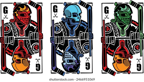 hand-drawn illustration of a hockey goalkeeper playing cards