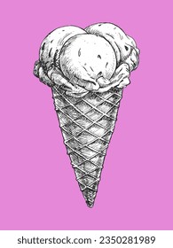 Hand-drawn illustration of Ice Cream. Dessert. Vector. Ink drawing. 