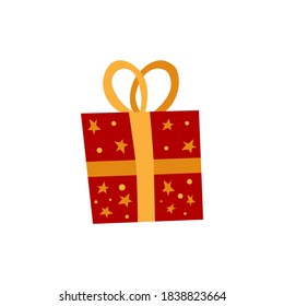 Ilustración dibujada a mano. Imagen de una caja de regalo roja con un arco. Vector para envoltura de regalo, postales, web, diseño, textiles, etiquetas.