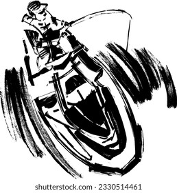 hand-drawn illustration of jet ski fishing 