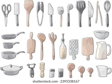 Conjunto de herramientas de cocina de ilustración a mano