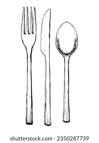 Hand-drawn illustration of Kitchen Tools. Vector. Ink drawing. 