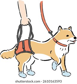 Hand-drawn illustration of a loose and cute dog and pet supplies. A rough and stylish impression. Vector illustration.