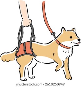 Hand-drawn illustration of a loose and cute dog and pet supplies. A rough and stylish impression. Vector illustration.