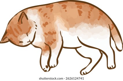 Una ilustración dibujada a mano de un gato acostado.