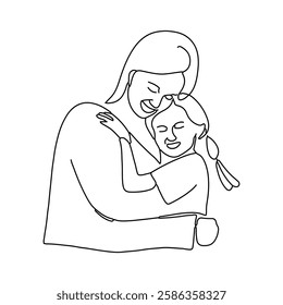 A hand-drawn illustration, made with a single line, for Mother's Day, depicting the strong bond of love between a mother and her child.