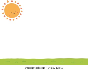 Hand-drawn illustration material of cute smiling sun and trees landscape