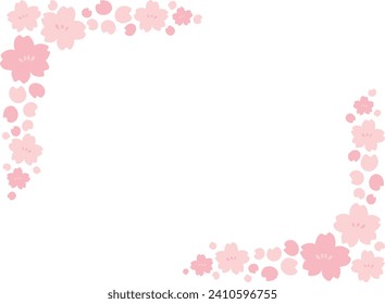 Material de ilustración a mano del marco floral de la flor del cerezo de primavera tierno
