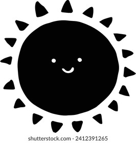 Hand-drawn illustration material with cute sun monochrome illustration