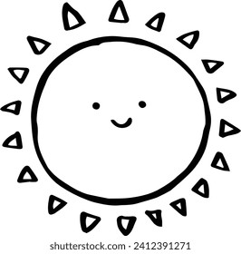 Hand-drawn illustration material with cute sun monochrome illustration