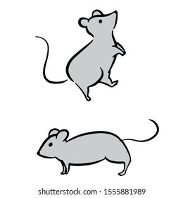 Hand-drawn illustration material of Mouse. Vector. New year. 2020