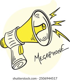 Hand-drawn illustration of megaphone speaker for news, promotion, announcement and offer call out