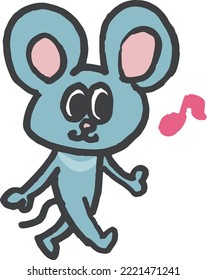 Hand-drawn illustration of a mouse taking a walk