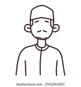 Hand-drawn Illustration of Muslim Man in Traditional Clothing:  Simple and minimalist, this illustration depicts a Muslim man in traditional attire. The focus is on his face and facial features.