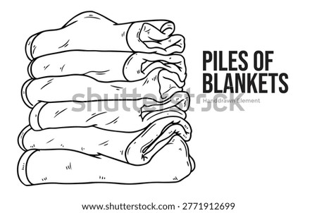A hand-drawn illustration of a neat stack of folded blankets, showcasing their soft texture and cozy appearance.