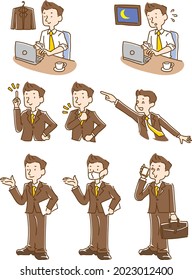 Hand-drawn illustration of office worker (pose set)