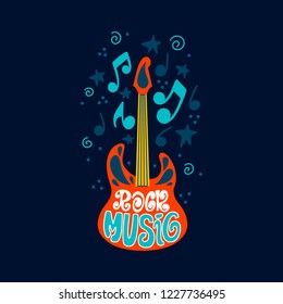 Handdrawn illustration on music  - lettering and illustrations of musical instruments. Poster or t-shirt design.