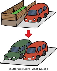 Ilustração desenhada à mão da expansão do estacionamento.
