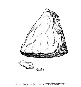 Hand-drawn illustration of Parmesan. Cheese. Vector. Ink drawing. 