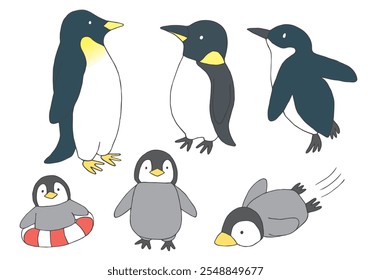 Dibujado a mano ilustración de pingüino padre e hijo