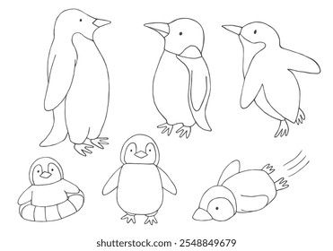 Dibujado a mano ilustración de pingüino padre e hijo