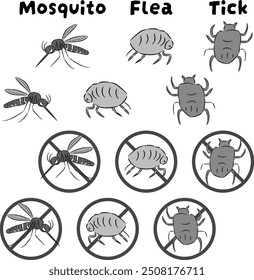 Hand-drawn illustration of pests. A rough and stylish impression. Vector illustration.