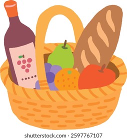 Hand-drawn illustration of a picnic basket