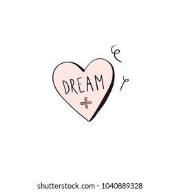 Handdrawn illustration with pink heart made in vector.