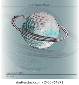 A hand-drawn illustration of the planet Uranus, suitable for printing. It captures the unique beauty and mystery of this distant celestial body