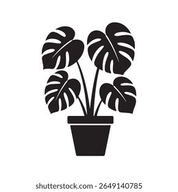 Hand-Drawn Illustration of a Potted Plant Simple Houseplant Sketch.	