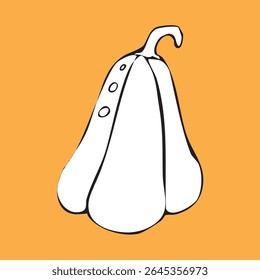 Hand-drawn illustration of a pumpkin in doodle style in black ink. 