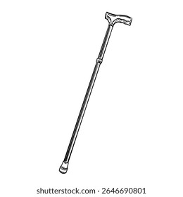 hand-drawn illustration of a quad cane, providing enhanced stability. and elder care contexts, its simple lines and classic black and white style are versatile for various design projects.
