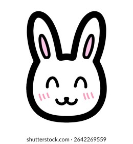 Hand-drawn illustration of a rabbit character smiling with joy