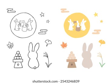 Hand-drawn illustration of a rabbit looking at the moon