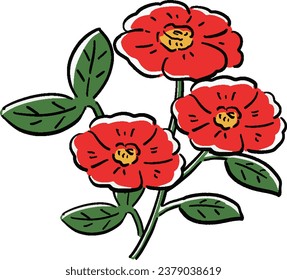 Hand-drawn illustration of red camellia