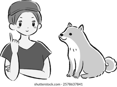 A hand-drawn illustration of a relaxed and cute sitting dog. A rough and stylish impression. Vector illustration.