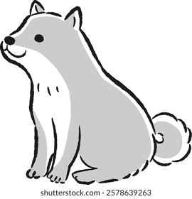 A hand-drawn illustration of a relaxed and cute sitting dog. A rough and stylish impression. Vector illustration.