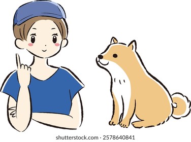 A hand-drawn illustration of a relaxed and cute sitting dog. A rough and stylish impression. Vector illustration.