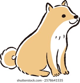 A hand-drawn illustration of a relaxed and cute sitting dog. A rough and stylish impression. Vector illustration.