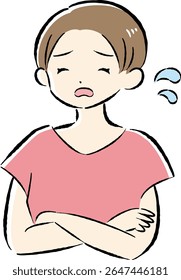 A hand-drawn illustration of a relaxed and cute woman. A rough and stylish impression. Vector illustration.