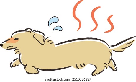 Hand-drawn illustration of a relaxed displeased dog. A rough and stylish impression. Vector illustration.