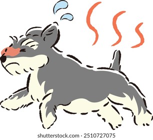 Hand-drawn illustration of a relaxed displeased dog. A rough and stylish impression. Vector illustration.