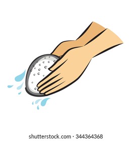 Hand-drawn illustration. Rinse Cosmetic Sponge for washing face