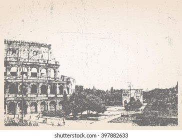 Hand-drawn illustration of Rome. Coliseum. Vector