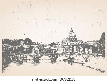 Hand-drawn illustration of Rome. Italy. Vector