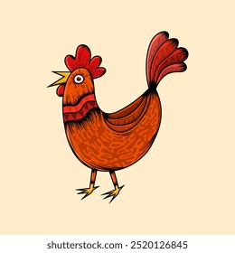 A hand-drawn illustration of a rooster. Great for children's books, educational materials, and farm designs.