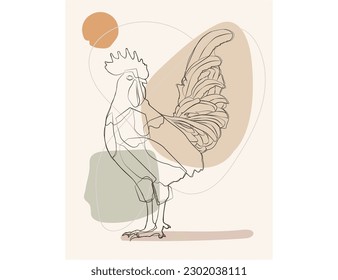 Hand-drawn illustration of the rooster. Vector bird. Chicken poster print vector