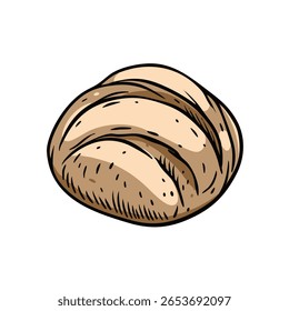Hand-drawn illustration of a rustic and artisanal bread loaf, perfect for culinary and baking visuals